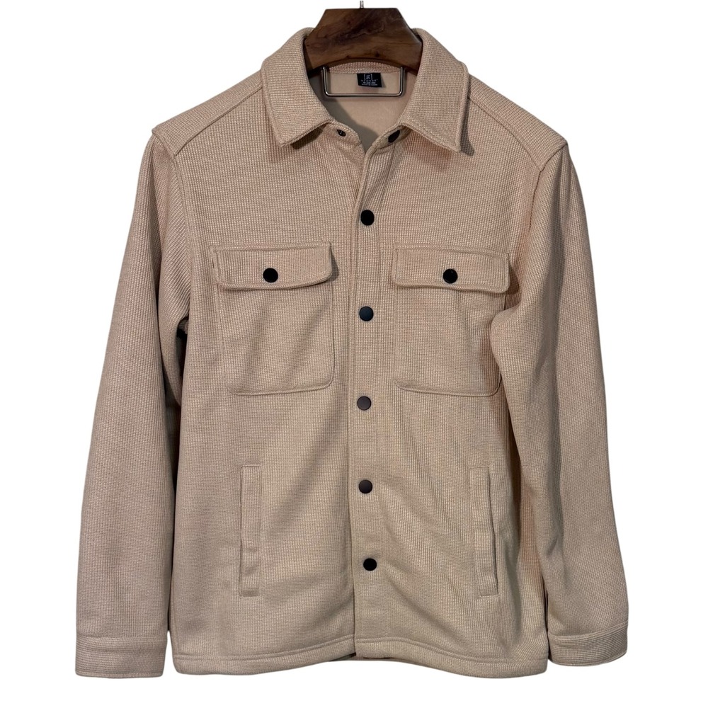 George Mens Tan Waffle Knit Shirt Jacket Shacket Beige Workwear Gorpcore M 38-40
